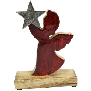 Engel Holzengel rot silber Weihnachten Landhausstil Weihnachtsdekoration 19 cm