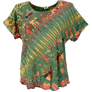 Guru-Shop T-Shirt Batik T-Shirt, Tie Dye Blusentop - olivgrün Festival, Ethno Style, Hippie, alternative Bekleidung grün