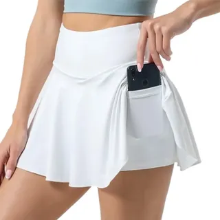 FDEETY Tennis Rock Damen Hosenrock Sportrock Skort mit Taschen Atmungsaktiv Tennisröcke Faltenrock Mini Skirt Laufrock Sportbekleidung Trainingsrock Leicht Bewegungsfreiheit Komfort - M