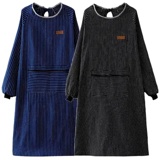 ARKCHIU 2 Stück Kochschürze Damen Männer Kittelschürze Langarm Schürze Mit Taschen Zum Kochen, Malen, HausarbeitenBlue+Black,One Size