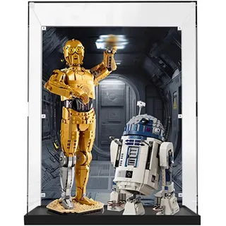 SONNIES Acryl-Vitrine für Lego 75398 + 75379 Star Wars C-3PO/R2-D2, staubdichte Box, Aufbewahrungsbox, transparente Box, Displaybox, Gold, Acryl
