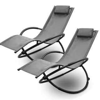 LACESTONE Relax Liege Liegestuhl Gartenliege Sonnenliege Klappsessel Relaxliege Schaukelliege Klappbar (2X Relaxliege, Anthrazit)