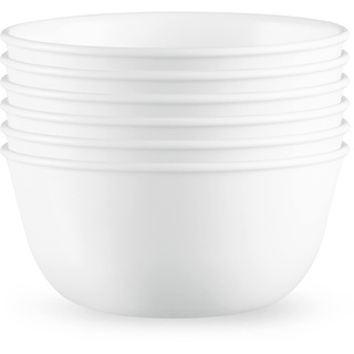 Corelle Vitrelle 800 ml Suppen-/Müslischalen-Set, 6 Stück, splitter- und rissbeständige Geschirrschalen für Suppe, Ramen, Müsli und mehr, dreilagiges Glas, Winter Frost White