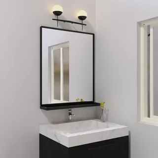 ANYHI Badezimmerspiegel für Wand, Metall Wandspiegel mit Ablage, Perfekt für Wohnzimmer, Schlafzimmer, Eingangsbereich, Rechteckig, Vertikal (Schwarz)