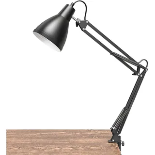 Newrays Industrial Schwarz Swing Arm Schreibtischlampe mit Metallklemme Leselicht für Büro, Studie