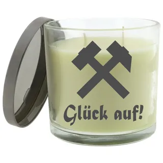 WB wohn trends Duft-Kerze mit Deckel, Glück Auf Schlägel und Eisen, 10x10cm, Creme, 2 Dochte, BlackBerry & Bay Duft-Windlicht Glas-Kerze