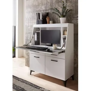 Innostyle Sekretär Schreibtisch PC Schrank SECRET Weiß mit schwarzen Griffen und Beinen weiß