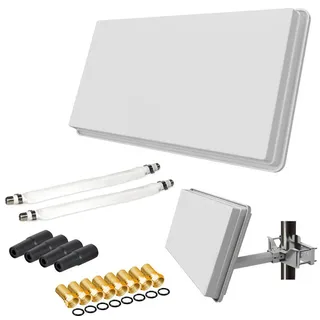 netshop 25 SAT Flachantenne Twin H30D2+ mit Fensterhalterung + 2 Fensterdurchführung + 8 F-Stecker + 4 Wetterschutztüllen (Full HD 4K UHD Sat Anlage für 2 ...