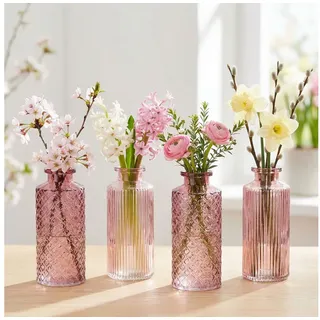 Levandeo® Dekovase, 4er Set Vase Rosa H14cm Glas Blumenvase Tischdeko Frühling rosa