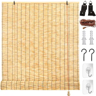 Rollo Bambus Wetterfeste Jalousien Aussen Outdoor Rollo bambusoptik Bambusrollo Outdoor Vorhang Bambus Sichtschutzrollo Für Garten Terrasse 60cm 80cm 100cm 120cm 175cm Breit Sonnenschutz Außenrollo