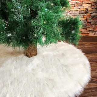 Deggodech 122cm Weihnachtsbaum Röcke Weiß Plüsch Weihnachtsbaum Rock Groß Weißer Rund Weihnachtsbaumdecke Fell Christbaumständer Teppich für Weihnachtsfeiertag Dekorationen (Weiß, 122cm/48zoll)