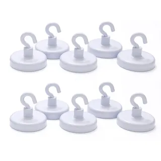 hf hajo - fix Magnet- | Klebe- | Schneideprodukte Magnethaken mit Ferritkern Ø32mm, 10 Stück – magnetische Haken weiß für Büro, Werkstatt, Schule, Haushalt