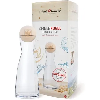 Wasserkaraffe 1 l, Spiegelglas, Holzdeckel, Zirbenkugel, für Küche
