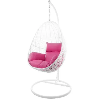 Kideo Komplettset: Hängesessel mit Gestell & Kissen, Korbsessel, Poly-Rattan (Gestell- und Korbfarbe: weiß, Kissen: pink Nest (3333 hot pink))