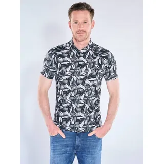 engbers Herren Elastisches Jerseyhemd mit abstraktem Muster Grau slim fit gemustert Haifisch - L