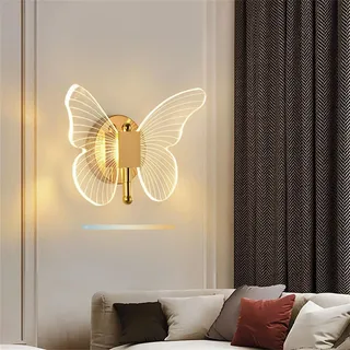 LED Gold Innen Wandleuchte 3 Farben Dimmbar Wandleuchten Kreative Kinderzimmer Acryl Wandlampe Modern Metall Nachttisch Hintergrund Dekorative Wandbeleuchtung fürSchlafzimmer Esszimmer (Schmetterling)