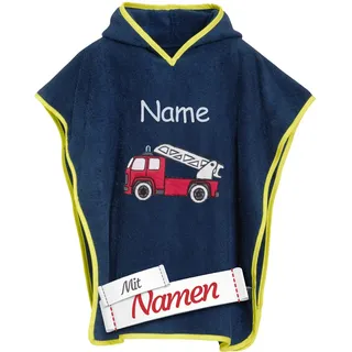 LALALO Bade Feuerwehr Poncho Bestickt mit Namen für Baby & Kinder, Jungen, Badetuch, Badeponcho, Kapuzenbadetuch, 100% Baumwolle