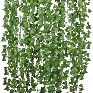Kunstblume 12 Stück Künstliche Efeugirlanden Efeu Hängend Girlande Ivy Leaves, GelldG grün