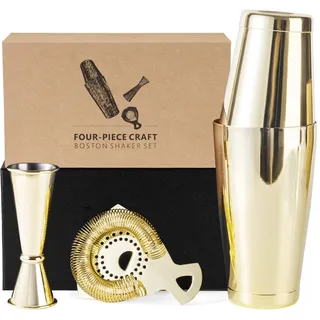 Jettory Boston Shaker Set - 4-teiliges Cocktail Shaker-Kit mit 18/28 oz Boston Shaker Edelstahl, Barsieb und Messbecher, in einer stilvollen Geschenkbox - Ideal für die Hausbar Einsatz (Gold)