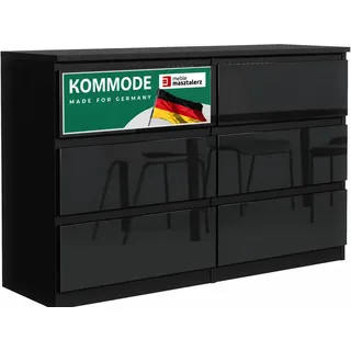 meble masztalerz Kommode 120, Schwarz Hochglanz Fronten | Kommodenschrank 120x78, 5x39 cm, Moderne Schubladenschrank, Sideboard für Wohnzimmer, Flur & Schlafzimmer