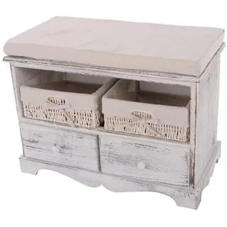 MCW Sitzbank 2 Körbe Shabby-Look Weiß 62 x 42 x 33 cm