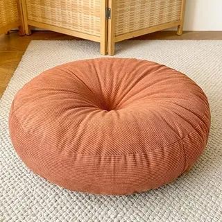 BJWU Rundes Bodenkissen, großes Cord, dickes Bodenkissen, Meditationskissen für Erwachsene, dekorative runde Kissen für Yoga, Wohnzimmer, Balkon und Outdoor, Tatami (Orange)