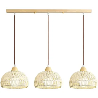 HEYUN Hängelampe Rattan 3-flammig Vintage Pendelleuchte Esstisch Einstellbar E27 Boho Geflochten Hängeleuchte Deckenlampe Rattan Für Wohnzimmer Schlafzimmer Esszimmer Küche Flur(Long)