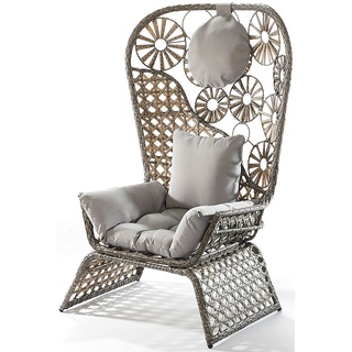 Kobolo Sessel Stuhl Korbstuhl - FLOWER - grau mit Metallgestell und Kissen