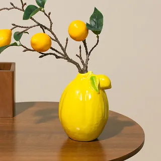 Belupai Einzigartige Vase in Zitronenform, Keramik-Vase in Zitronenfruchtform, Gelbe Zitronen-Dekorationsvase, Kreative Vintage-Zitronenvase für Hochzeit, Zuhause, Küche,