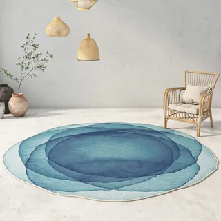 Teppich Abstraktes Blau Outdoor Teppich Soft Rund Non-Slip Badezimmerteppich Waschbar Wohnzimmer Schlafzimmer Kinderzimmer Teppiche