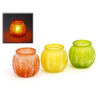 Windlicht für Teelicht 3er Set in orange, gelb und grün