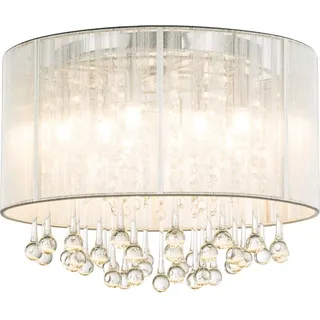 LED Deckenleuchte Kristall Kristall Deko Wohnzimmer LED Deckenlampe mit Kristall, Seide klar, 8x G9 3W 280Lm warmweiß, DxH 40x29 cm