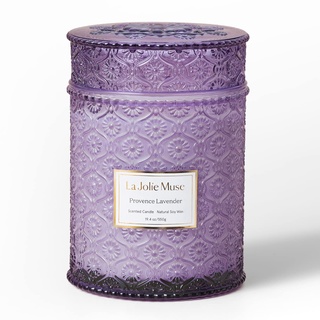 LA JOLIE MUSE Duftkerze Lavendel aus der Provence, Holzdocht, große duftende Kerze, Luxuskerzen - Geschenke für Frauen, natürliche Aromatherapiekerze aus Sojawachs, 550 g, Brenndauer: 90 Stunden