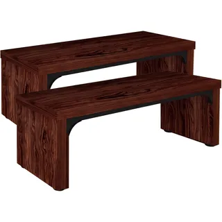 JIEXI 120 cm Breite Walnussfarben-Massivholzbank, Küchenbank im Landhausstil | Esszimmerbank aus Massivholz mit Stützbeinen aus Massivholz, ohne Rückenlehne (Walnut Bench)