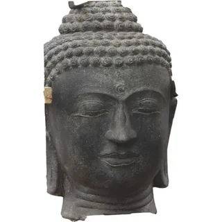 Schöner Buddha Kopf aus Steinguss perfekt für den Garten die Terrasse oder den Vorgarten ist Frostfest Witterungsbeständig und Neu 54cm H, APL-B... - Grau