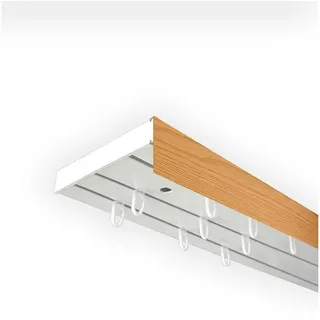 SN DECO GROUP Gardinenschiene Vorhangschiene SH mit Blende, 3-läufig, Fixmaß, mit Bohren, verschraubt, Kunststoff braun 120 cm x 8,95 cm