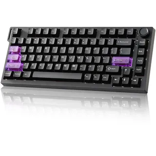 YUNZII RT75 PRO Kabellose Gaming-Tastatur (Schwarz, Magnetic Red Switch) | Hall-Effekt Rapid-Trigger, Doppelte 8KHz Abtastrate & 128K Scan,BT/USB-C/2.4G, Drehknopf, Anpassbare TGL/SOCD/DKS/MT
