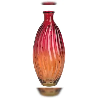 Decoris Vase Glas 31x14cm Flaschenförmig mit Wellen Design Dekoflasche Dekoglas Glasflasche Tischvase Dekovase Rot Orange