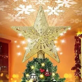 Sztxj Weihnachtsbaumspitze Stern Led Mit Schneeflocken Projektorlicht Baumspitzenprojektor Weihnachtsreplik (gold)