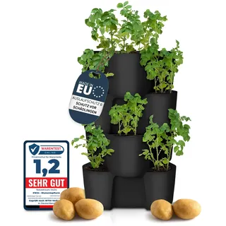EW24 Kartoffelturm/Erdbeerturm - 4 Etagen - Hoher Ernteertrag - Bewässerungs Löcher gegen Staunässe - optimaler Schutz vor Schädlingen - für Balkon, Garten und Terrasse (Anthrazit)