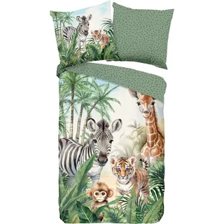 Muller Textil Thabo Tiermotiv Baumwolle Grün 135 x 200 cm + 2 x 80 x 80 cm