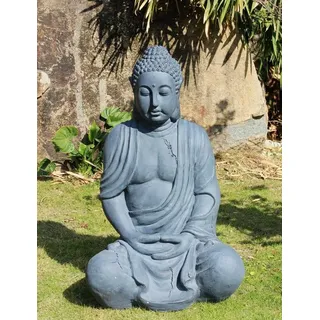 NEUSTEIN Buddhafigur XXXL Großer Buddha 100 cm Steinoptik Garten Deko Figur Skulptur grau