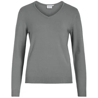 Vila Strickpullover Dünner Strickpullover Basic Stretch VIRIL für Damen Regular Fit V-Ausschnitt unifarben wärmend Ohne Verschluss grau S (36)