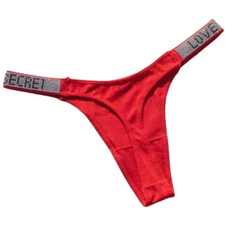 AlHECE Unterwäsche Frauen Panties Glänzender Buchstaben Strass Sexy Unterwäsche Slips Low Rise G-String Sport Tanga Feste Farbe Frauen-Rot-L