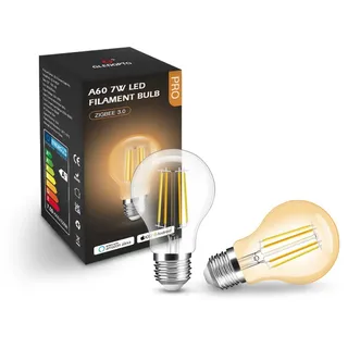 GLEDOPTO E27 ZigBee Smart Filament CCT Leuchtmittel kompatibel mit Philips Hue*, Alexa & Google (Bridge erforderlich), 2200-6500K (A60, Amber)