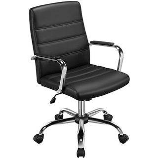 Yaheetech Bürostuhl Drehstuhl Arbeitshocker mit Armlehnen Bürohocker auf Rollen mit Rückenlehne Chefsessel Belastbar bis 130kg Schwarz