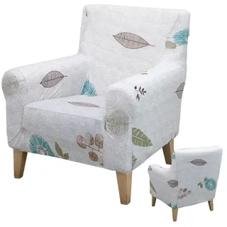BTTO Sesselhusse Floraler Sesselbezug,Stretch Einzelsofa Möbelschutz mit Armlehnen, Bunt Blumen Stuhlbezüge Stuhlschutz,Couchbezug 1 Sitzer grau