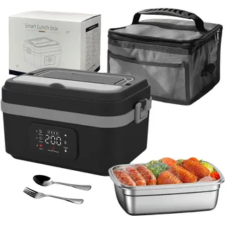 Kouamor 1L Elektrische Lunchbox, Beheizbare Lunchbox, Elektrische Lunchbox mit Akku, Isoliert & Selbstaufheizend, LED-Bildschirm, 304 Edelstahl, mit AufbewahrungsbehäLtern (B)