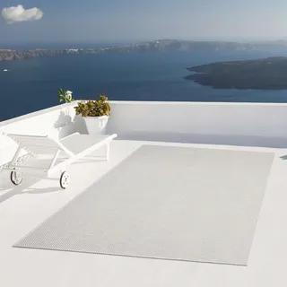 Taracarpet Outdoor Teppich Wetterfest Wohnzimmer Balkon Küchenteppich Flachgewebe Sisaloptik Einfarbig Uni Creme Weiss 120x160 cm