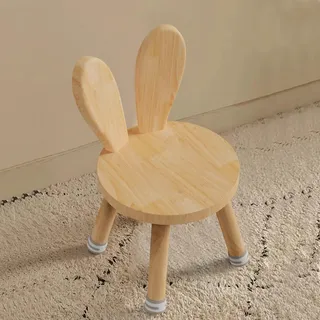 QHENS Kinderstuhl Holz ab 3 Jahren, Massivholz Kinderhocker mit Hasenohren-Rückenlehne, 25 cm Sitzhöhe, rutschfeste Füße, Kleiner Holzstuhl fürs Kinderzimmer, Essen, Malen und Lesen